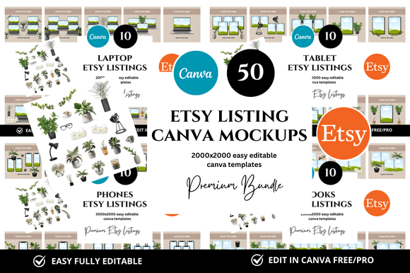 50 Premium Etsy Listings Mockup Bundle: Transform Your Shop