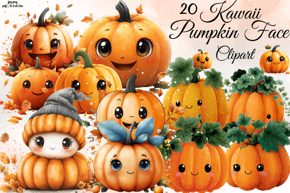 Adorable Kawaii Pumpkin Face Thanksgiving Clipart