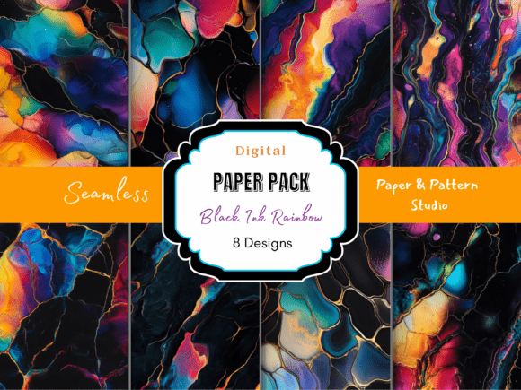 Black Ink Rainbow Seamless Print: Bold Digital Paper for Modern Design