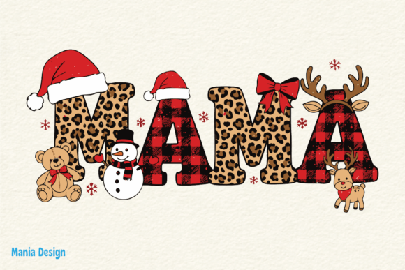 Christmas Mama Leopard Plaid PNG: Festive Graphic Design