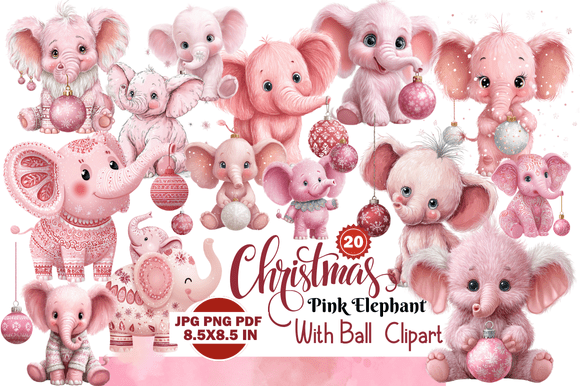 Christmas Pink Elephant with Ball Clipa: A Festive Design Asset