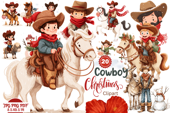 Cowboy Christmas Clipart: Rustic Holiday Design Assets
