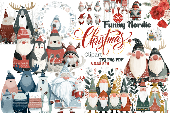 Funny Nordic Christmas Clipart: Whimsical Designs for Festive Projects