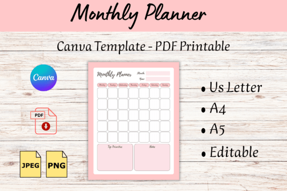 Minimalist Monthly Planner Canva Template for Focus