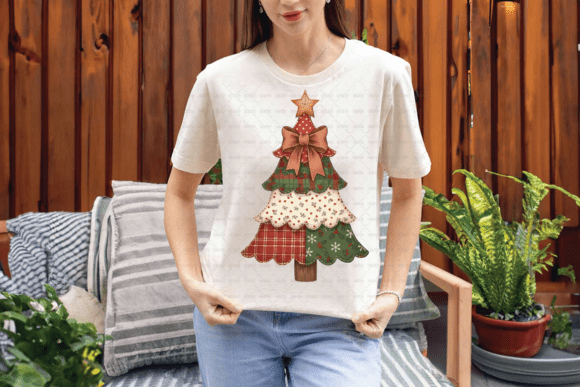 Patchwork Christmas Tree PNG Retro Pine: A Cozy Holiday Design Asset