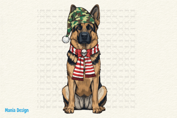 Retro Christmas German Shepherd Dog PNG