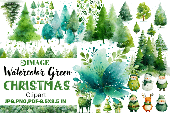 Watercolor Green Christmas Clipart: Your Festive Design Toolkit